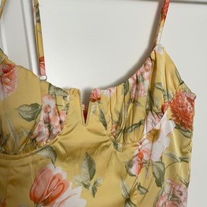 Yellow floral silk dress